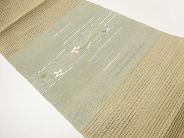 絽横段に花模様織出し名古屋帯